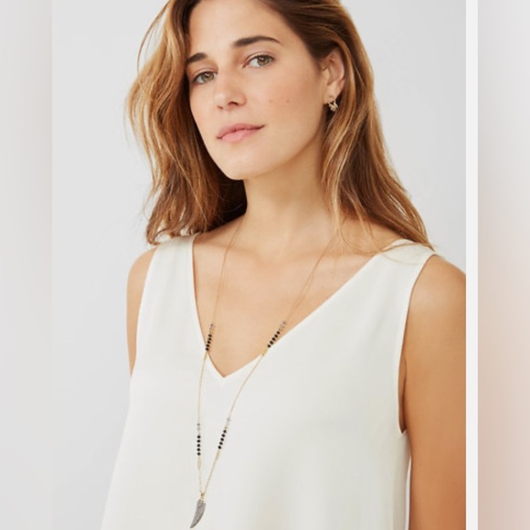 Stella & Dot Rebecca Minkoff Janson Horn Beaded Black Gold 32in Pendant Necklace - Picture 2 of 6